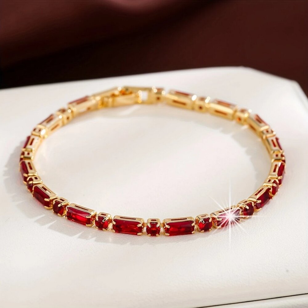 14K Gold 7" Womens 2ct Red Ruby Gemstone Tennis Bracelet Ladies New 7 in Jewelry